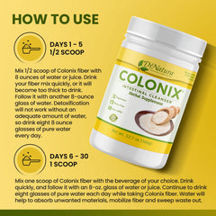 DrNatura Colonix fiber powder texture shows plant-based cleanse