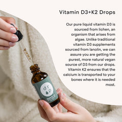 DRP labels highlight plant-based D3 from lichen source for vegan use.
