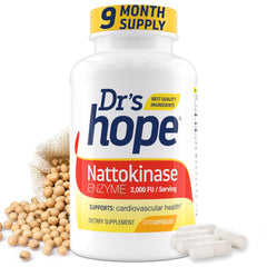 Dr’s Hope nattokinase bottle shows 2000 FU label for circulatory support.