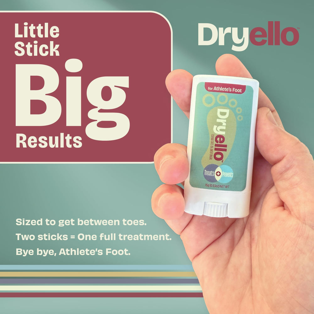 Dryello packaging shown for easy storage and travel-ready foot care.