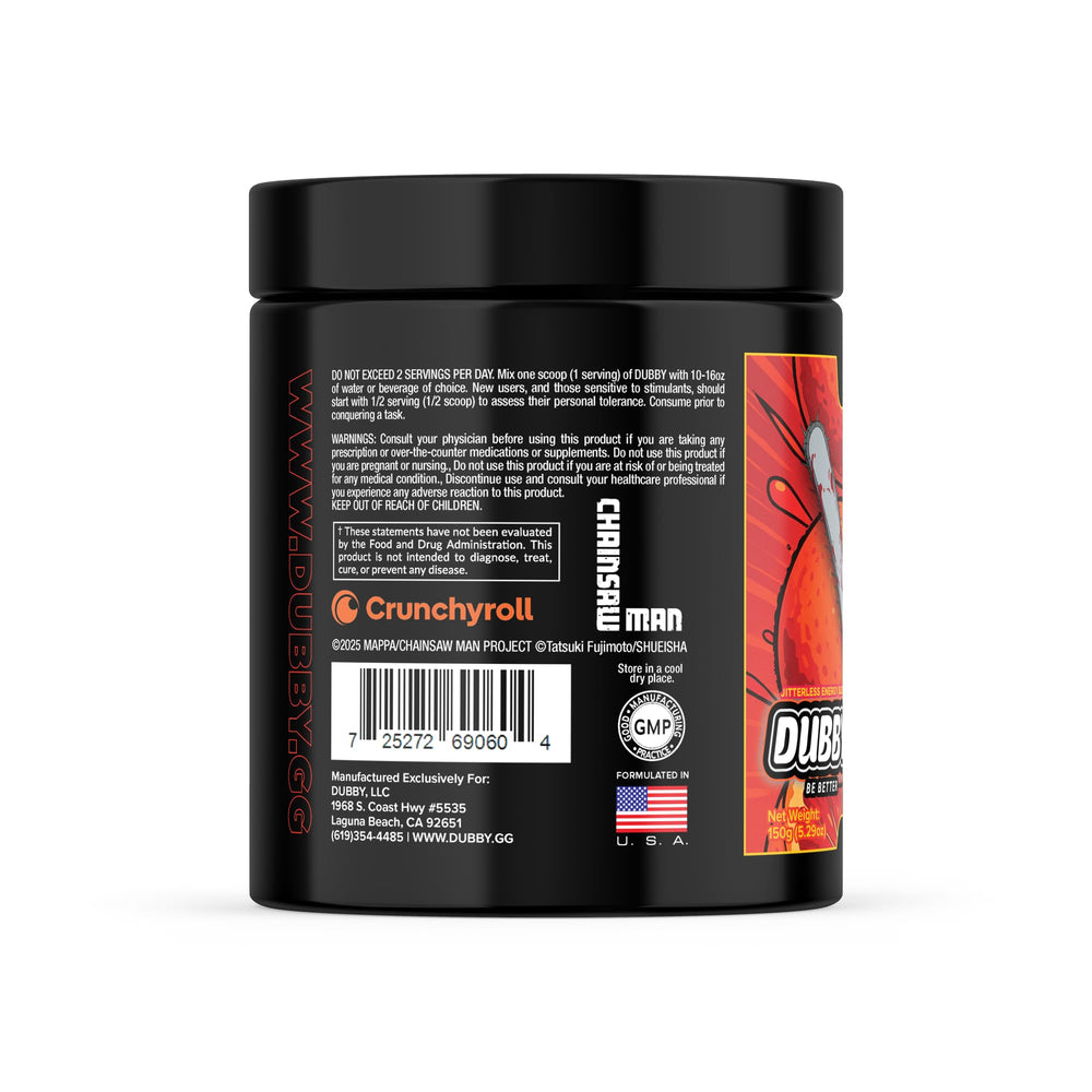 Dubby Chainsaw Man Reze Arc nutrition label on tub for informed choice.
