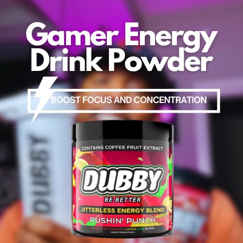 Dubby pink strawberries flavor bottle emphasizing jitter-free energy.