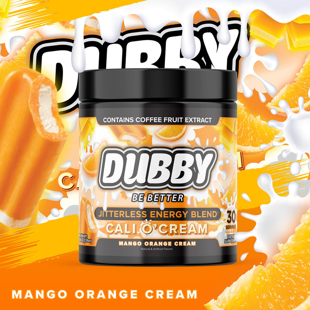 Close-up of the Dubby Mango Orange Cream label showing ingredients