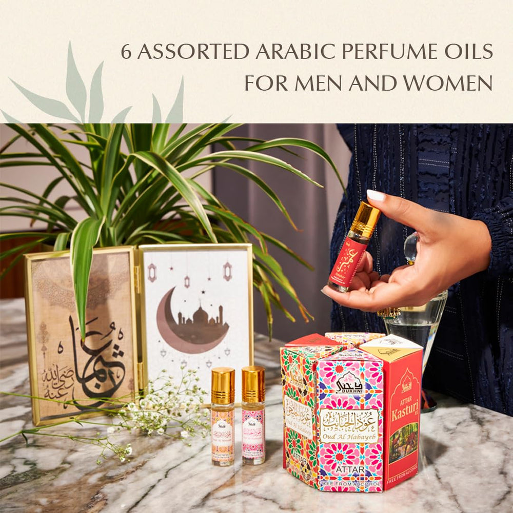 Dukhni Premiere Attar Set six assorted scents for daily, versatile wear.