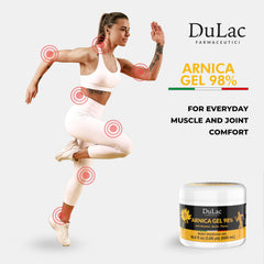 Dulac Arnica gel ingredients show Arnica Montana in a clear formula.
