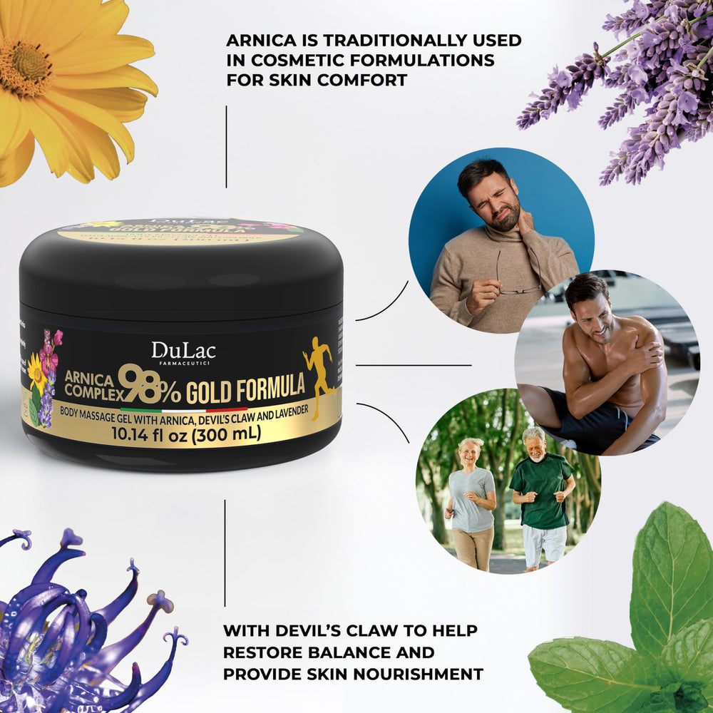 Daily-use, skin-friendly Dulàc Arnica Gel on intact skin