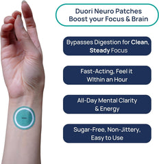 DUORI Neuro Patch applied on arm for discreet, steady focus