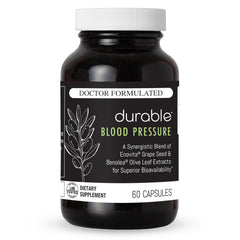 Durable Blood Pressure bottle front view shows a doctor-formulated blend for circulatory support.
