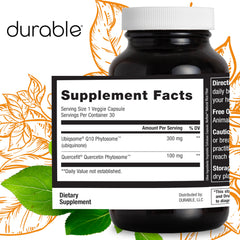 Durable CoQ10 vegan non-GMO packaging emphasizing a clean label for daily use.