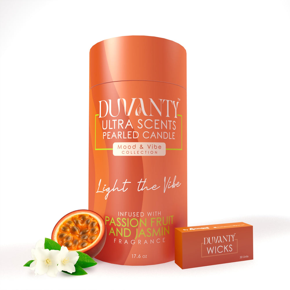 DUVANTY Passionfruit and Jasmine pearled wax showing vibrant aroma and texture