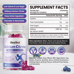 Duwhot Calcium Citrate Gummies being poured, easy daily supplement for balanced calcium intake.