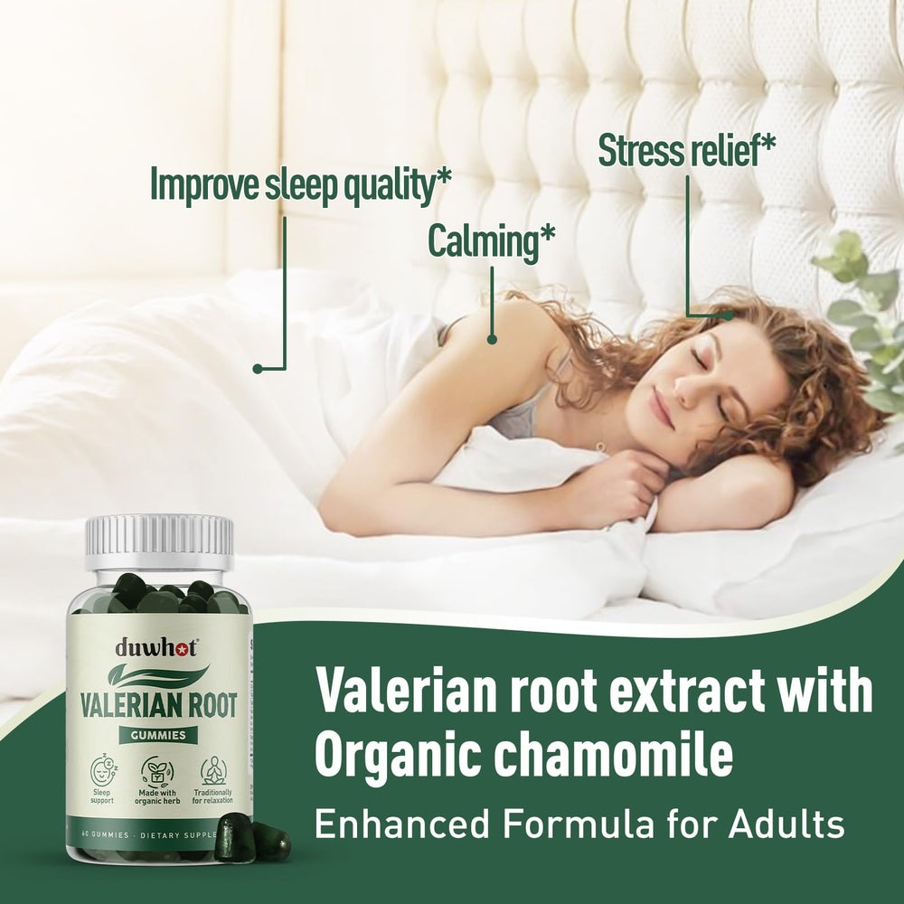 Duwhot Valerian Root Gummy texture close-up shows chewable, approachable form.