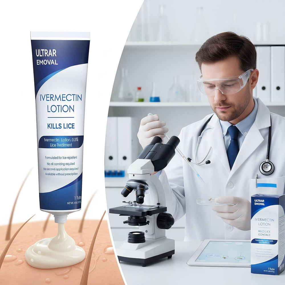 DYINREU Ivermectin 0.5% lotion tube with seal indicates single-use convenience.
