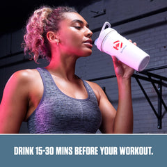 Dymatize Energyze powders beside flavor varieties peach mango and lemon lime.