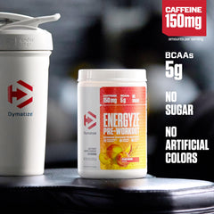 Dymatize Energyze scoop dissolving in water delivers focused energy and flavor.