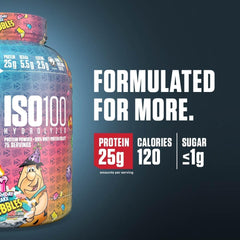 Dymatize ISO100 bottle pouring powder into shaker, convenient post-workout fueling