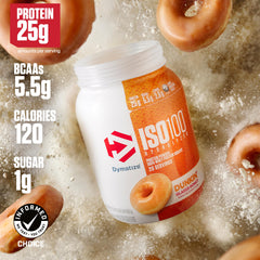 Dymatize ISO100 glazed donut scoop shows convenient protein portion