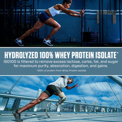Dymatize ISO100 serving stack emphasizes 20 servings per tub