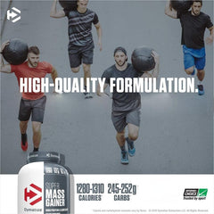 Dymatize Super Mass Gainer vanilla nutrition panel emphasizes calories and macros