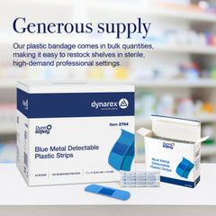 Dynarex 1x3-inch blue bandage with internal foil strip for detection
