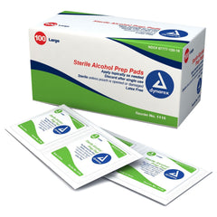 Dynarex alcohol prep pad large, sterile nonwoven pad for convenient first aid and skin prep.