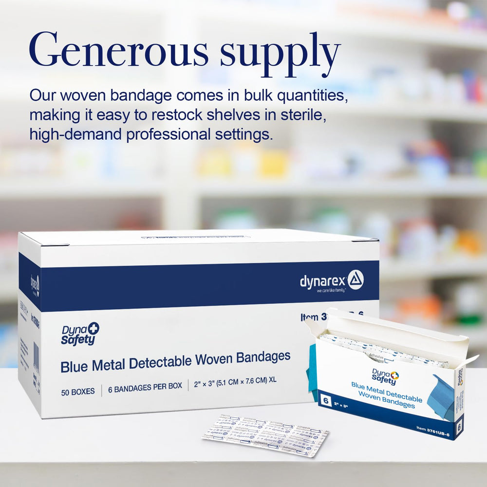 Dynarex blue bandages come 25 per box for easy inventory