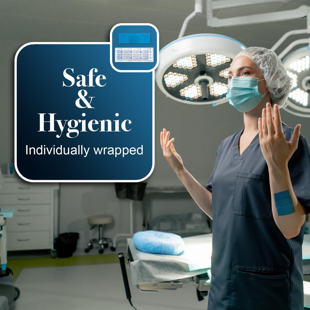Dynarex blue metal detectable bandages in a case-pack for storage