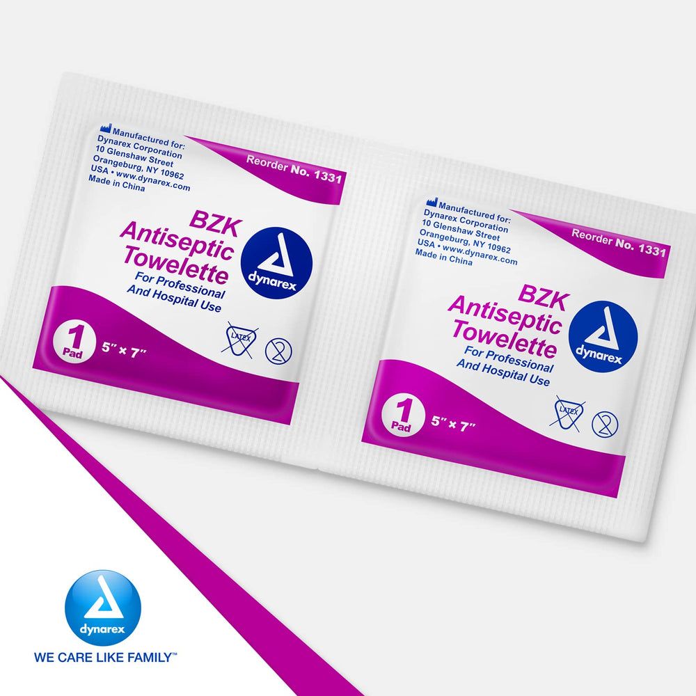 First aid kit inclusion: Dynarex BZK towelettes for minor cuts and scrapes.