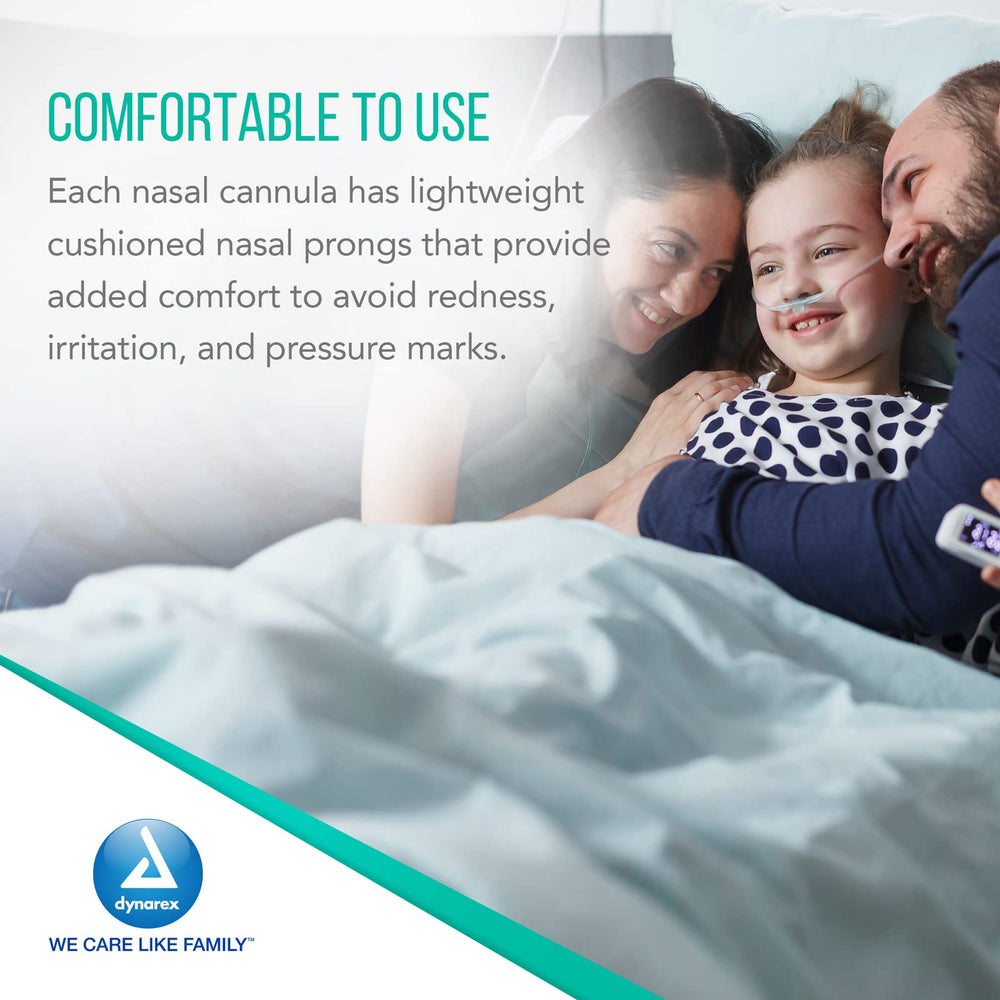 Dynarex nasal cannula length options from neonatal to adult users.
