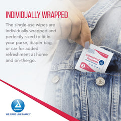 Dynarex Towelettes being pulled from package for quick access.