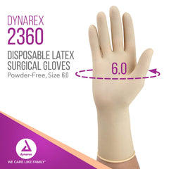 Dynarex powder-free gloves show a beaded wrist cuff for secure wear