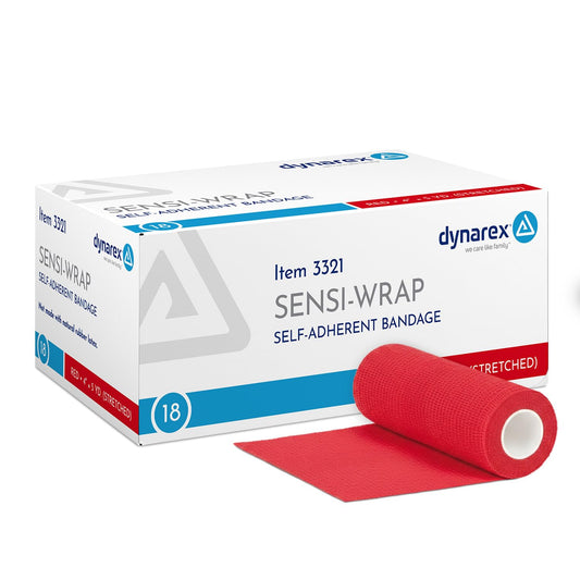 Dynarex Sensi-Wrap bandage roll showing self-adhesive closure for secure wear