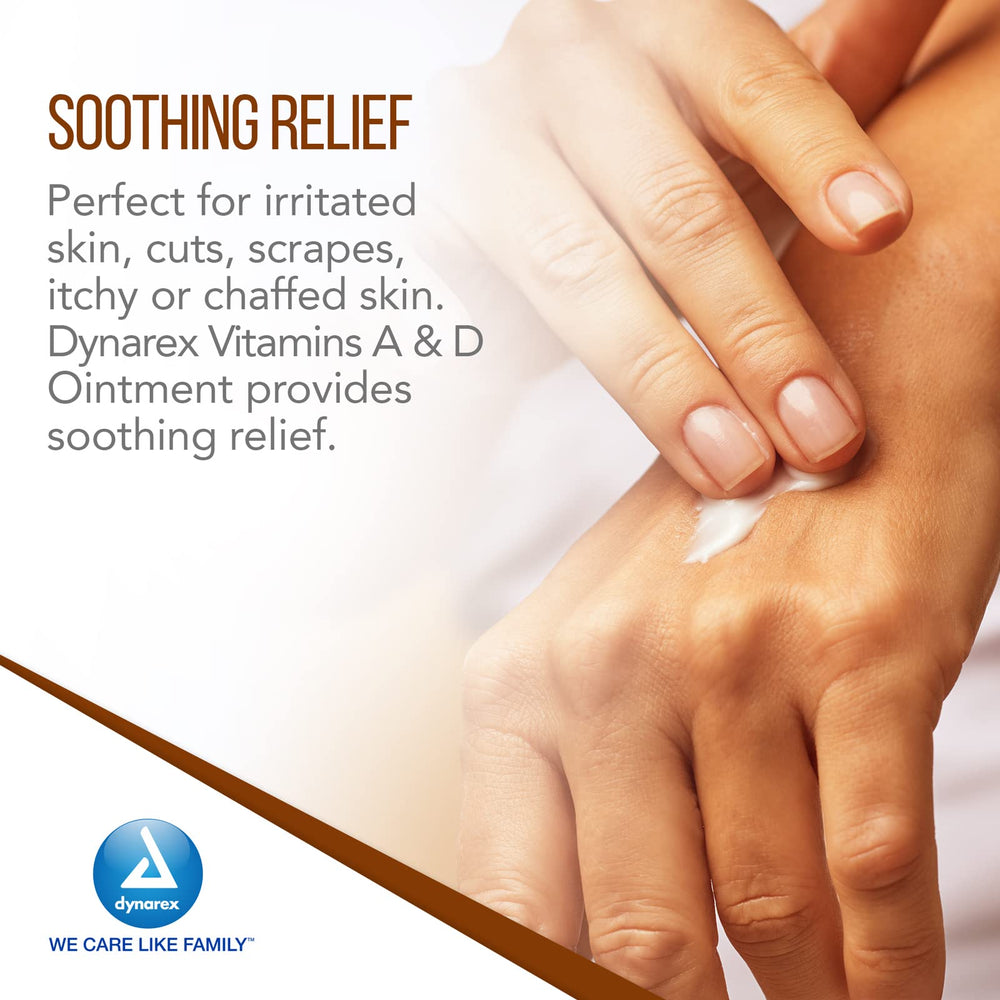 Dynarex Vitamins A & D ointment being smoothed onto dry skin.