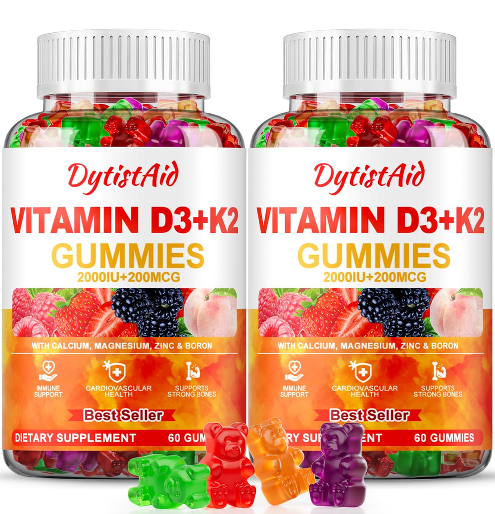 DytistAid Vitamin D3+K2 Gummies bottle front supports daily immune and bone wellness
