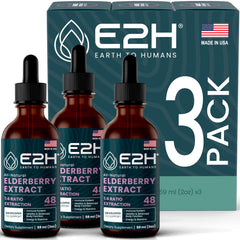 E2H Elderberry Syrup bottle front showcases natural ingredients for daily immune support