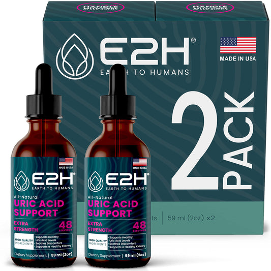 E2H Uric Acid Support Tart Cherry bottle promotes uric acid health with a natural liquid formula.