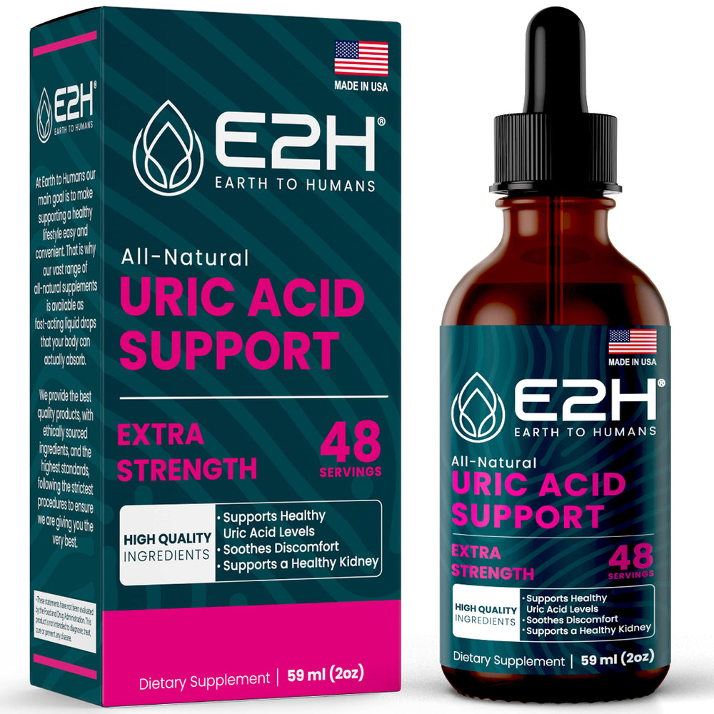 E2H Uric Acid Support Tart Cherry bottle showing daily balance potential
