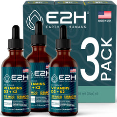 E2H Vitamin D3 & K2 liquid bottle pour for easy daily use and bone support