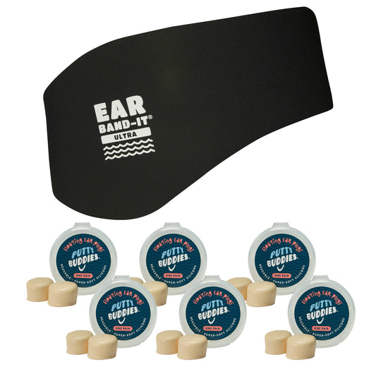 Ear Band-It Ultra headband in black, secure, non-slip waterproof barrier.