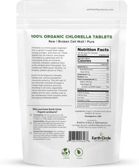 Earth Circle Organics broken cell wall chlorella tablets close-up for improved absorption