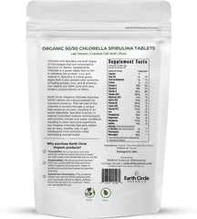 Earth Circle Organics chlorella-spirulina tablets bottle front view highlighting convenient daily supplement