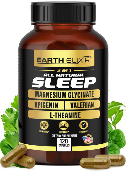 Earth Elixir sleep capsules on table promoting consistent rest.