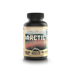 Earth Fed Muscle Arctic Advantage Krill Oil bottle; omega-3 softgels for heart support.