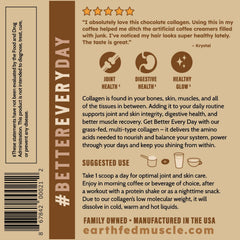 Earth Fed Muscle morning routine featuring chocolate collagen powder shake