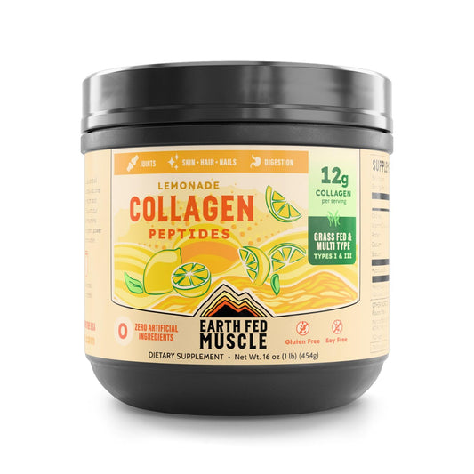 Earth Fed Muscle Lemonade Collagen Powder scoop for easy daily protein support.