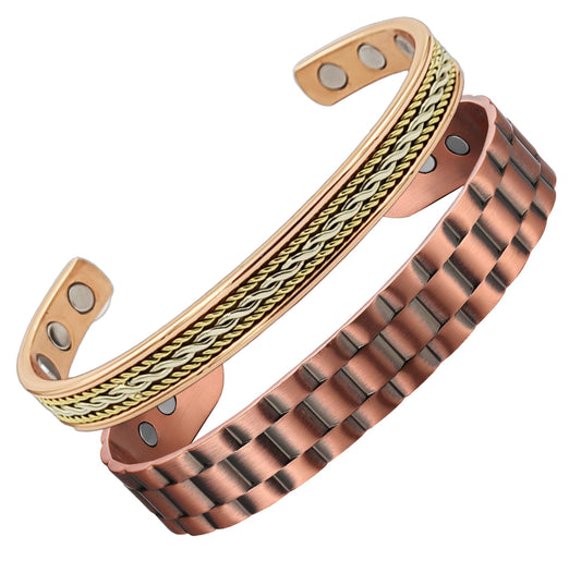 Earth Therapy rope-gear cuff on wrist, adjustable copper bracelet for versatile styling
