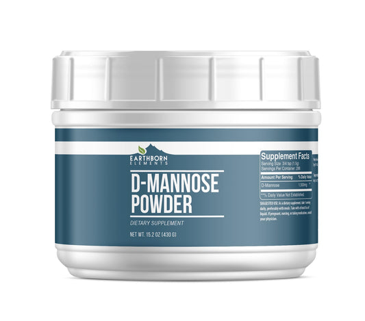 Earthborn Elements D-Mannose Powder bottle for daily supplement use.