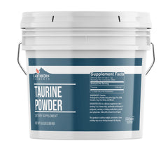 Earthborn Elements Taurine Powder bucket top view highlights pure, additive-free packaging.