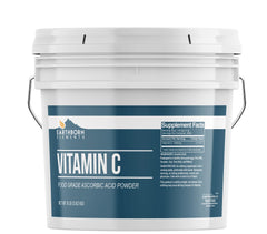Earthborn Elements Vitamin C powder in a resealable bucket for fresh storage and bulk use.