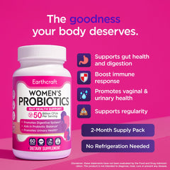 Earthcraft Women's Probiotics 10 Strains label highlighting diverse gut support.